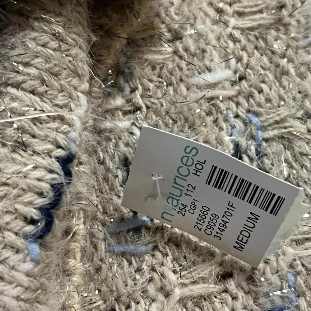 NWT Womens Maurices Sweater Size Beige Feathered MED Blue Accents - Picture 9 of 9